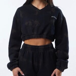 Alphalete Black Tie-Dye Cropped Sweatshirt and Joggers